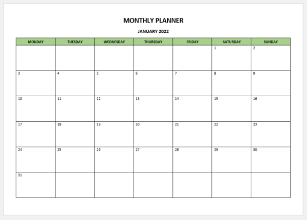 Monthly Planner Word Template