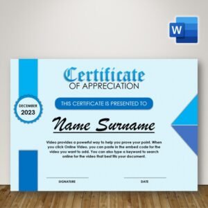 Certificate of Appreciation Template in Word